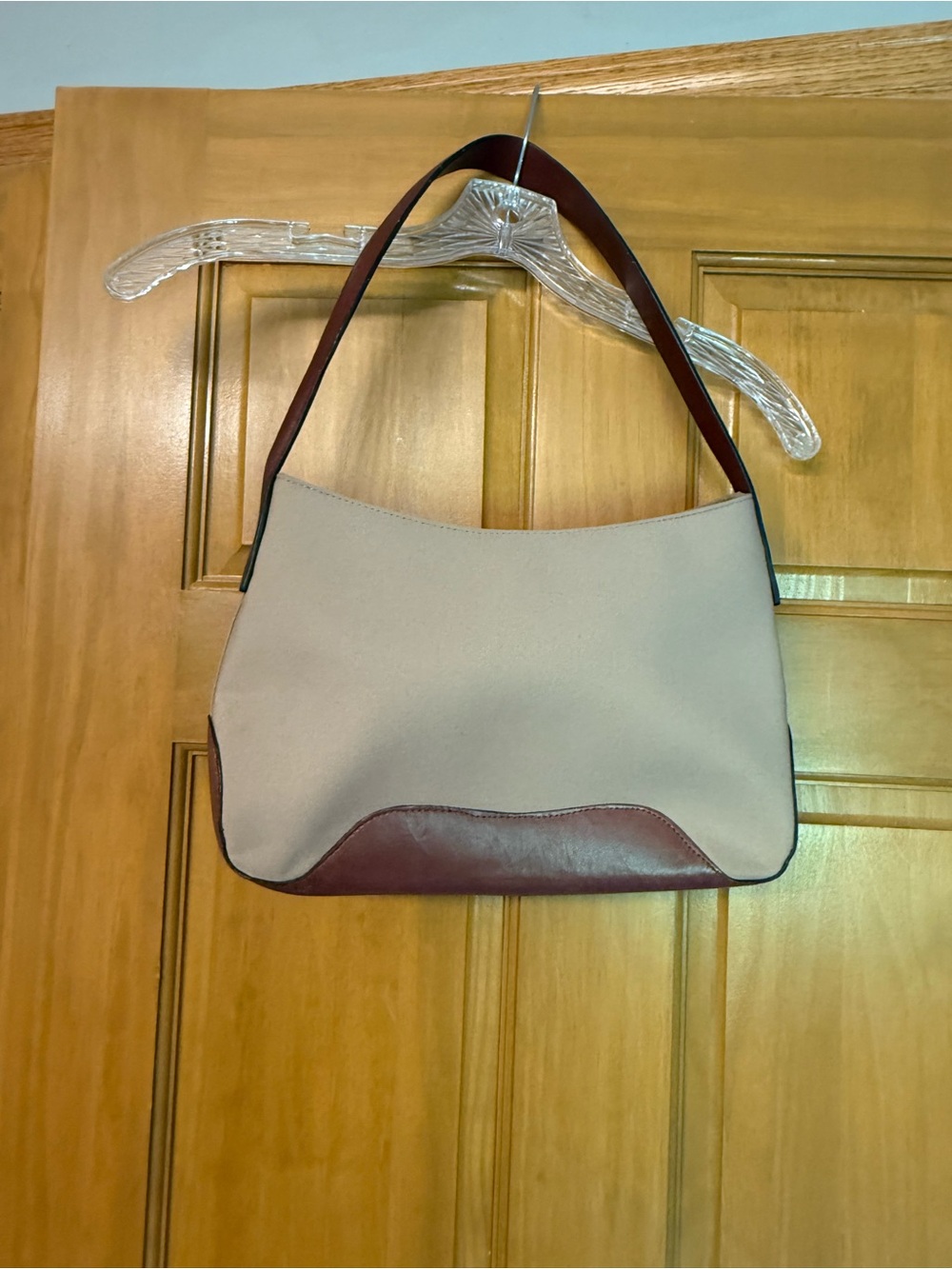 Vintage HOBO Two-Tone Shoulder Bag in Cream and Brown Leather Trim